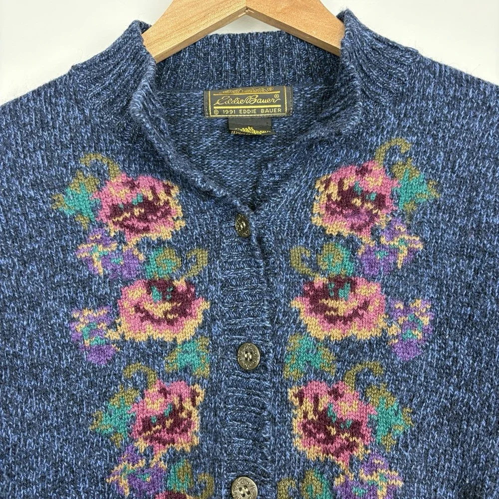Vtg Women's Eddie Bauer Wool Blend Cardigan Sweater Grannycore Grandma Sz L - Picture 3 of 14